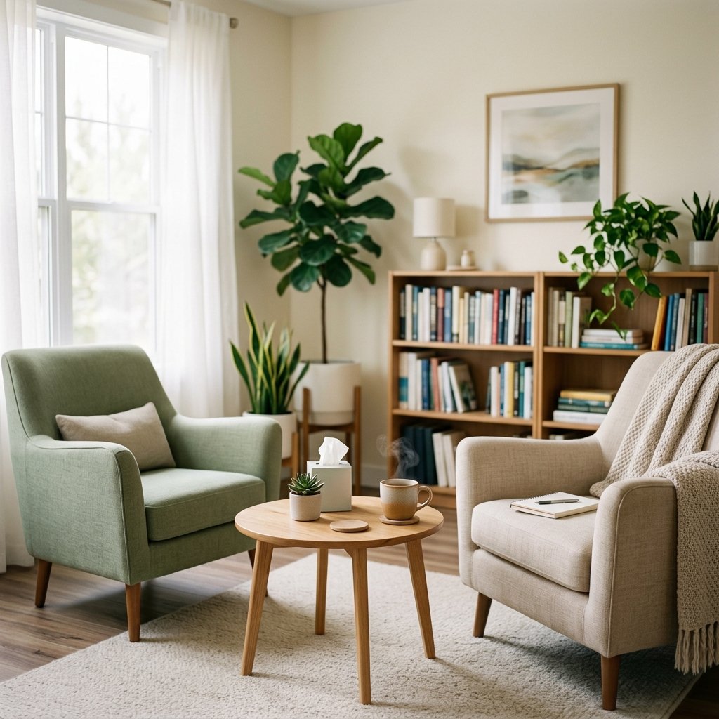 A warm, calming space for psychotherapy sessions